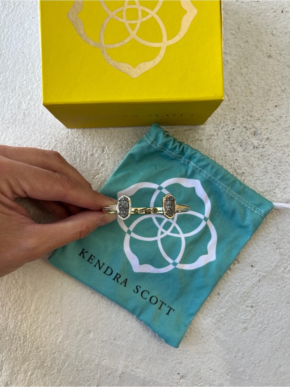 Kendra Scott Gold Cuff Bracelet with Gray Druzy Accents